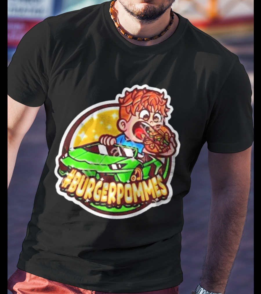 Lukas Eating Burger In Green Car #Burgerpommes T-Shirt