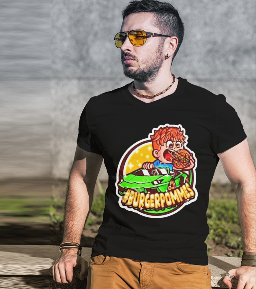 Lukas Eating Burger In Green Car #Burgerpommes T-Shirt