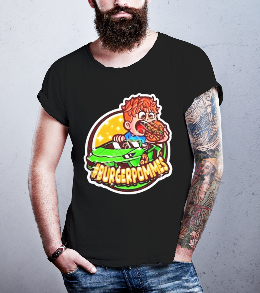 Lukas Eating Burger In Green Car #Burgerpommes T-Shirt