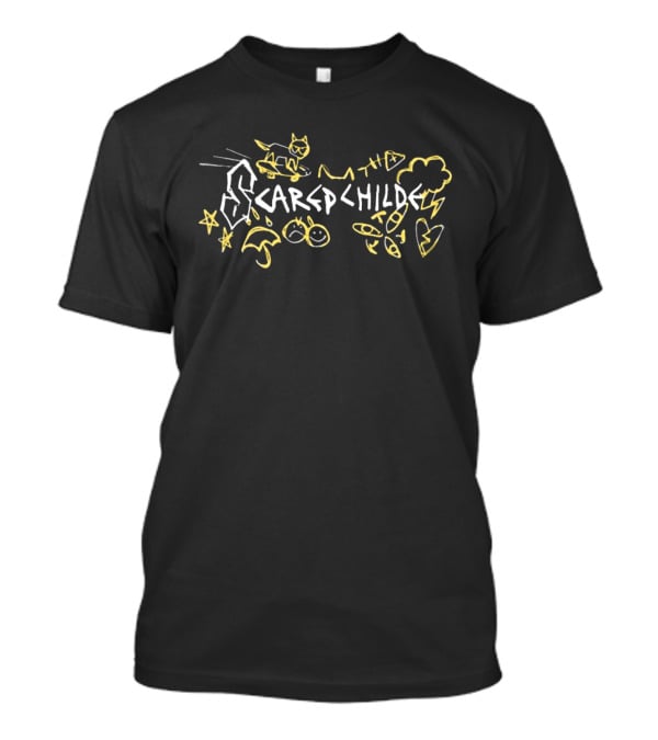Scared Child Doodles Cat Lightning Stars Clouds Arrows T-Shirt