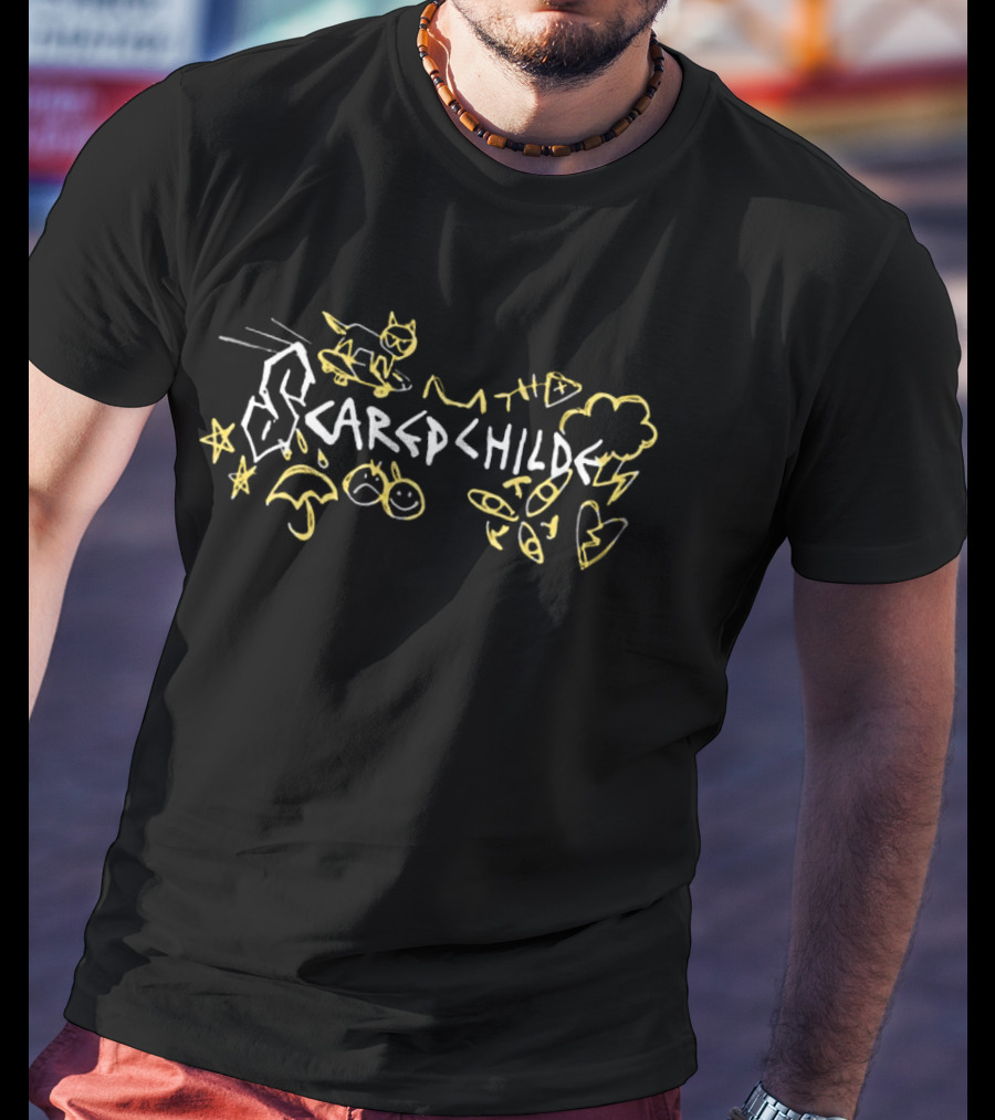 Scared Child Doodles Cat Lightning Stars Clouds Arrows T-Shirt
