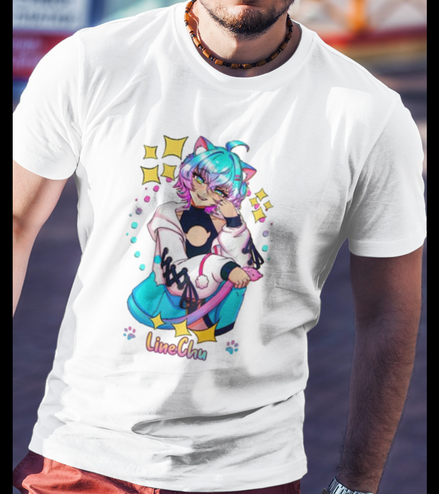 LineChu Glimmer Anime Character With Cat Ears And Colorful Pastel Aesthetic T-Shirt
