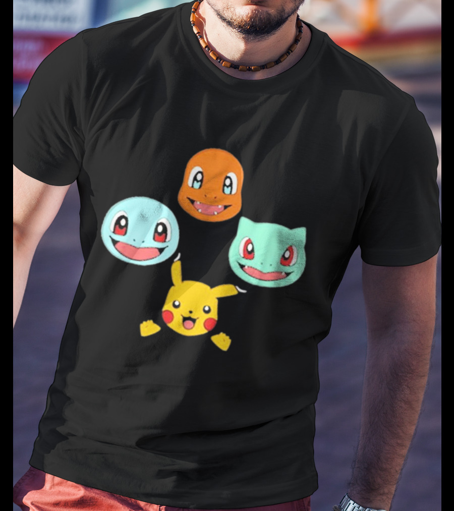 Pokemon Bohemian Rhapsody Charmander Squirtle Bulbasaur Pikachu Faces T-Shirt