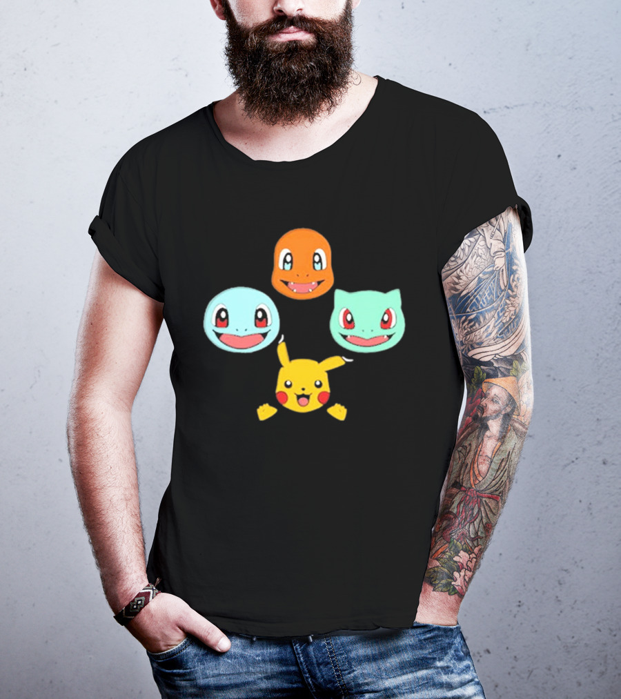 Pokemon Bohemian Rhapsody Charmander Squirtle Bulbasaur Pikachu Faces T-Shirt