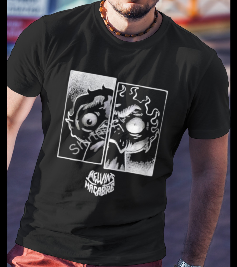 MeatCanyon Merch Melvin’s Macabre Split Face Creepy Comic T-Shirt