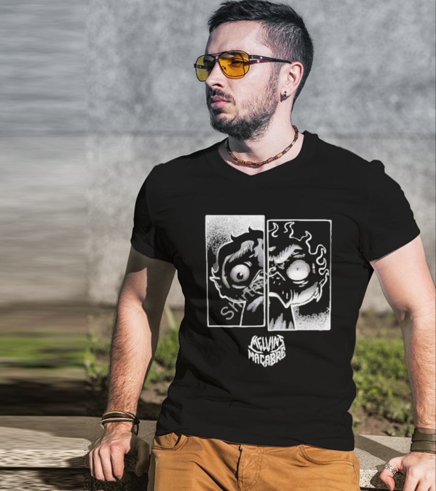 MeatCanyon Merch Melvin’s Macabre Split Face Creepy Comic T-Shirt