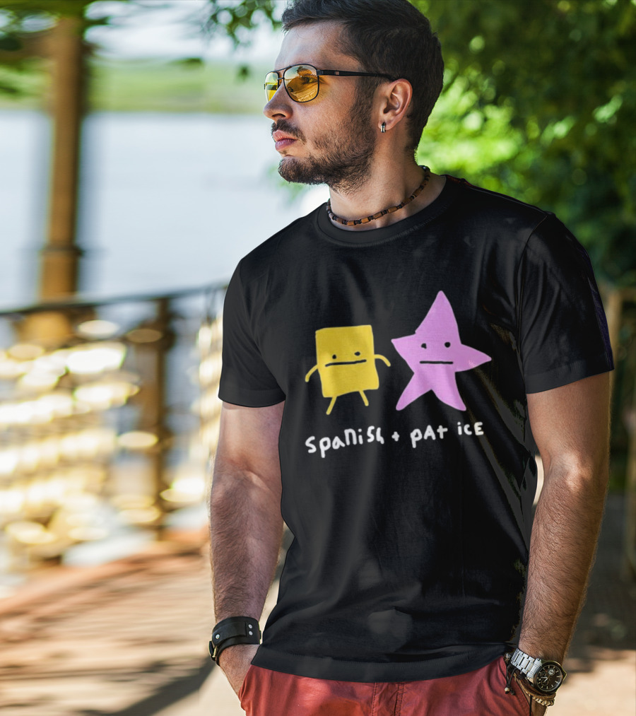 Spanish And Pat Ice Cartoon Square And Star Characters T-Shirt