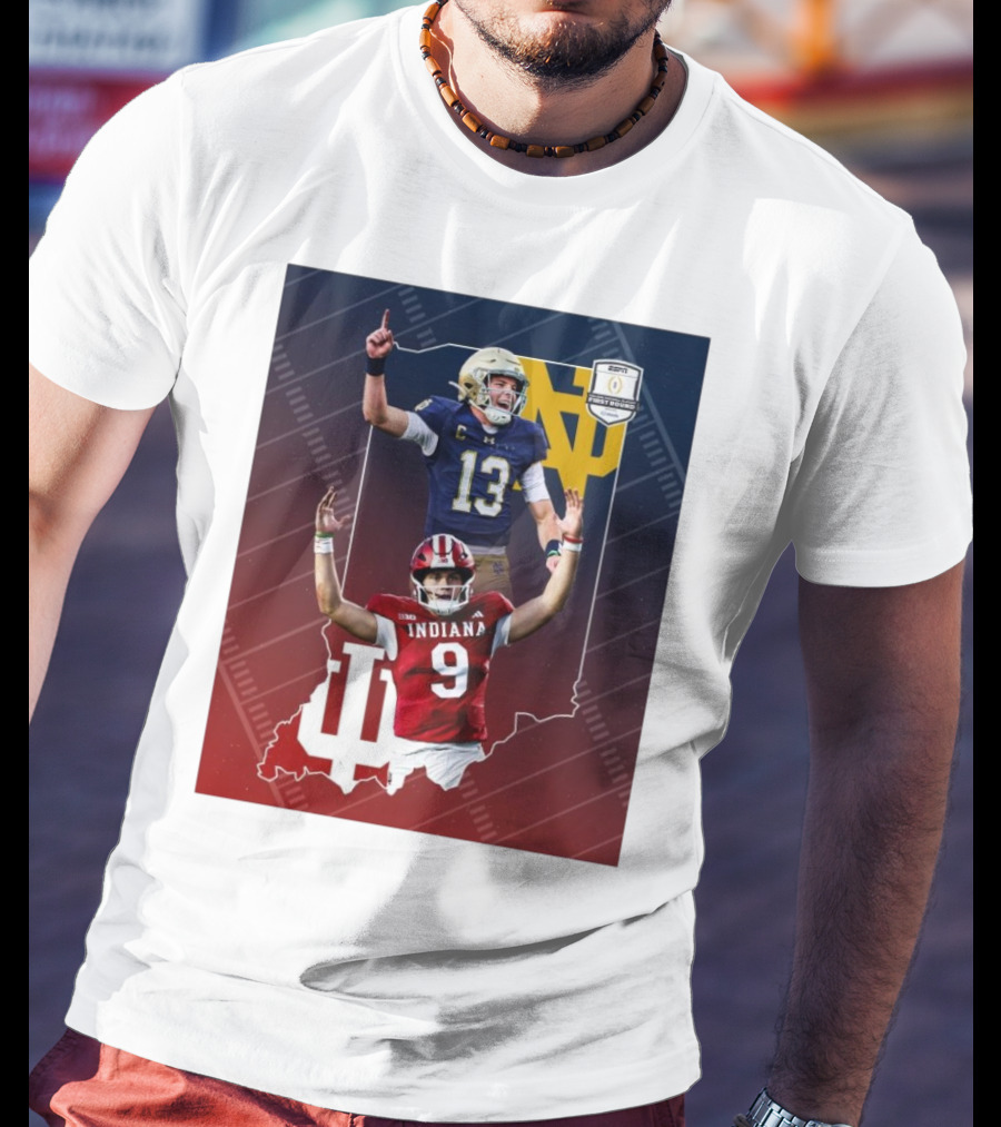 Indiana Hoosiers Versus Notre Dame Fighting Irish 12-Team CFP Friday Matchup T-Shirt