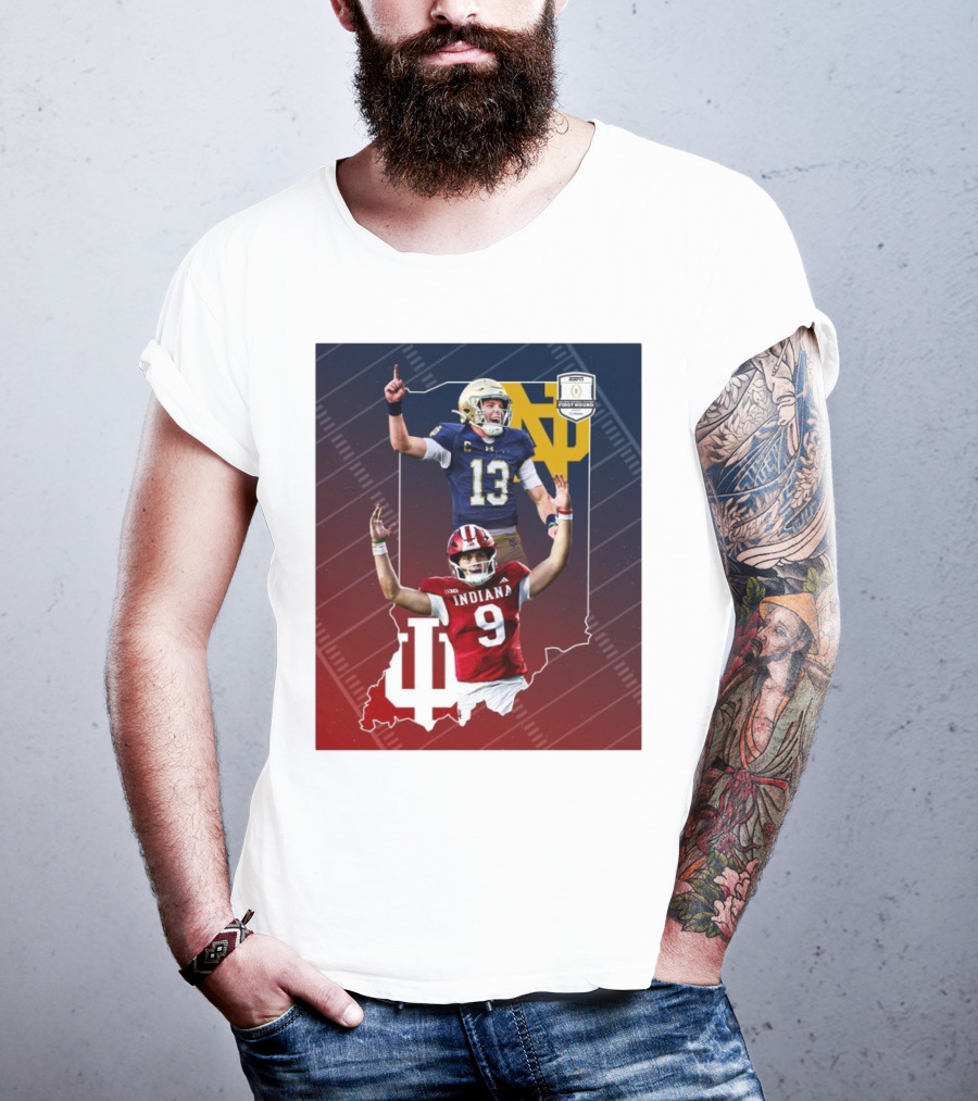 Indiana Hoosiers Versus Notre Dame Fighting Irish 12-Team CFP Friday Matchup T-Shirt