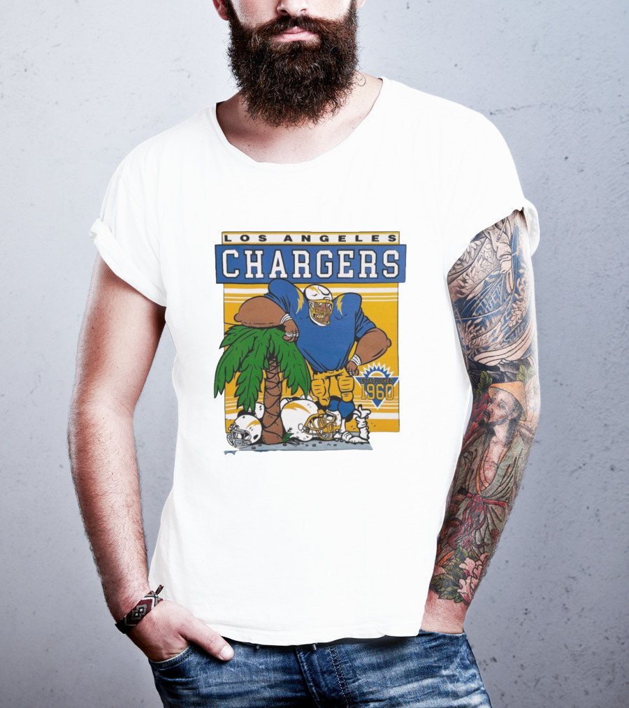Los Angeles Chargers Crenshaw Skate Club Light Blue Palm Tree Established 1960 Football Player T-Shirt