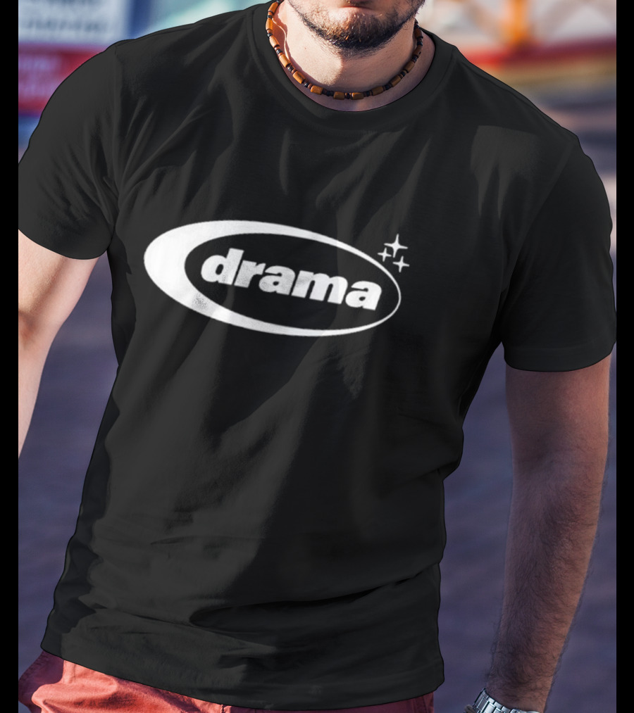 Drama Oval Linestar Logo Design With Sparkling Stars T-Shirt