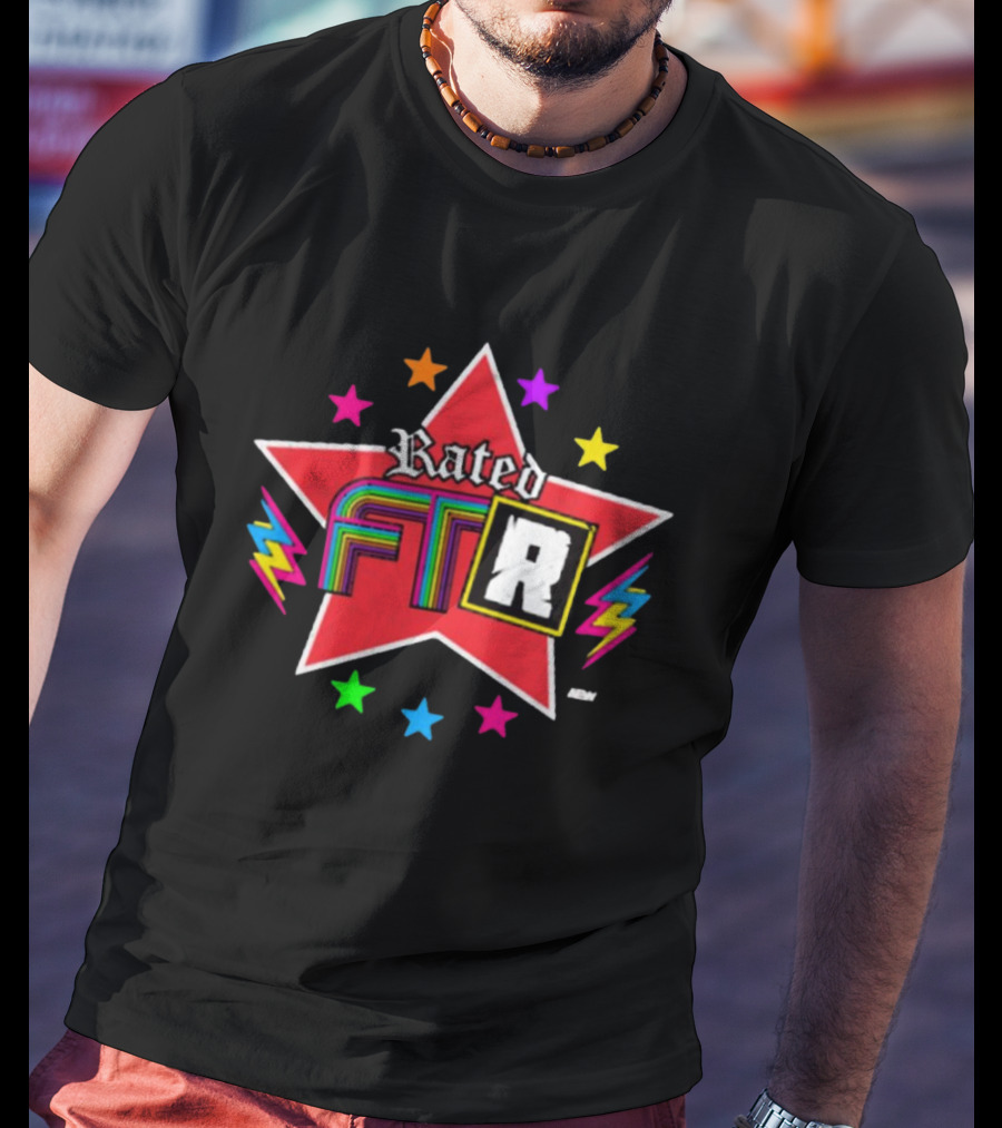 Rated FTR Adam Copeland AEW Star With Lightning And Colorful Retro Stars T-Shirt