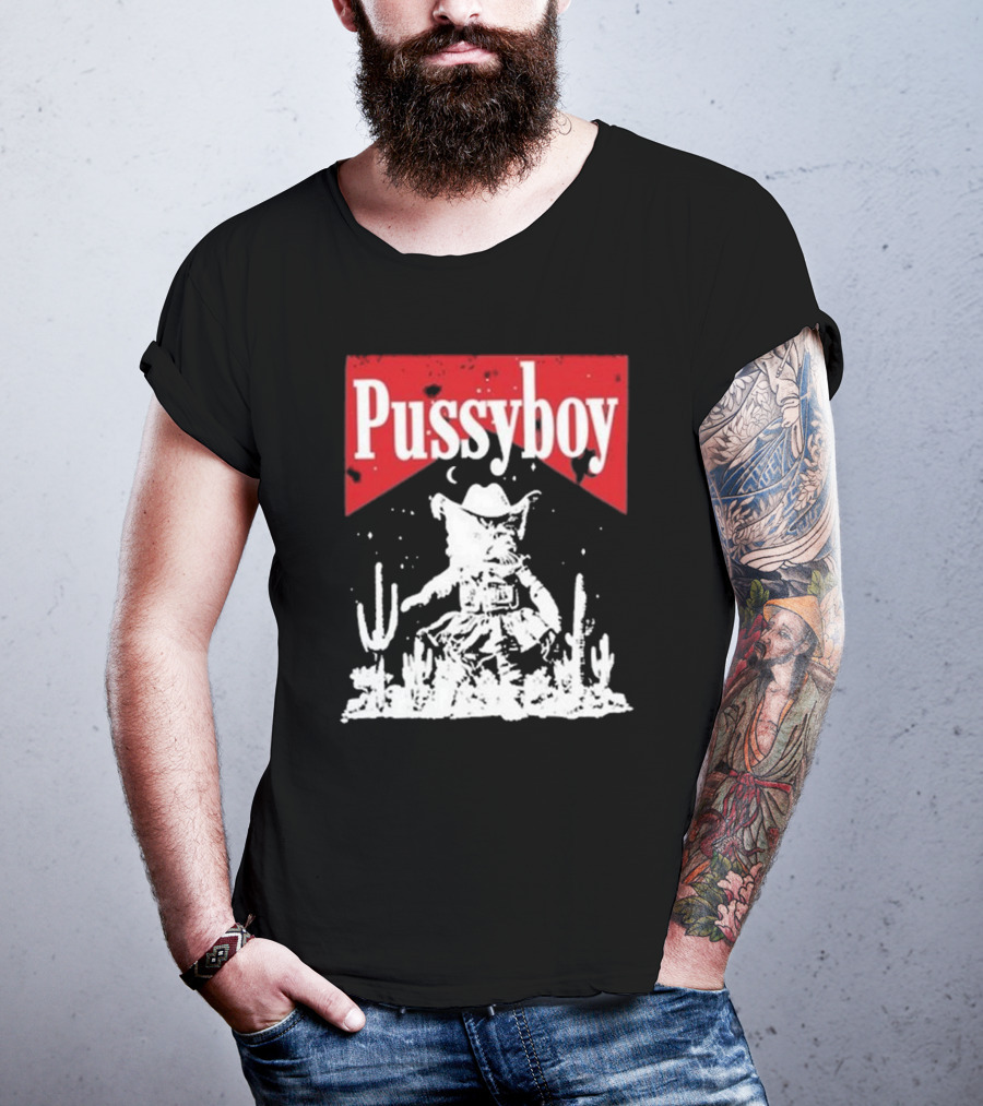 Ezramichelmusic Pussyboy Western Cat Cactus Night Scene T-Shirt