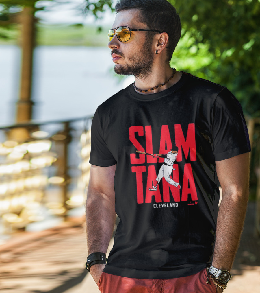 Slamtana Cleveland Guardians MLB Carlos Santana Baseball Player T-Shirt