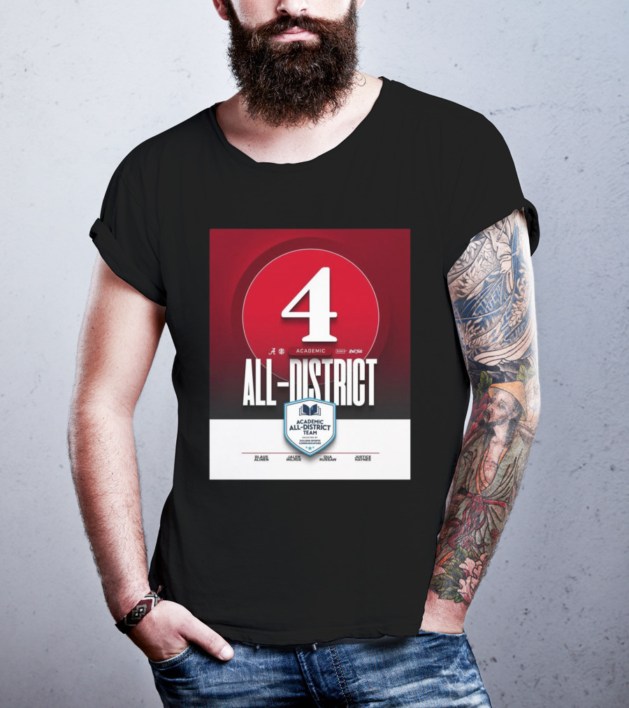 Alabama Crimson Tide Academic All-District Honorees Olaus Alinen Jalen Milroe Qua Russaw Justice Haynes T-Shirt