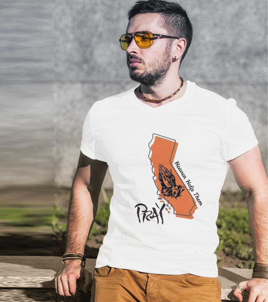 Pray For Los Angeles California Heaven Help Them Map And Hands T-Shirt