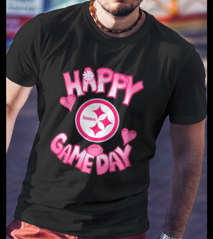 Valentine's Day Steelers Happy Gameday 2025 Hearts And Football T-Shirt