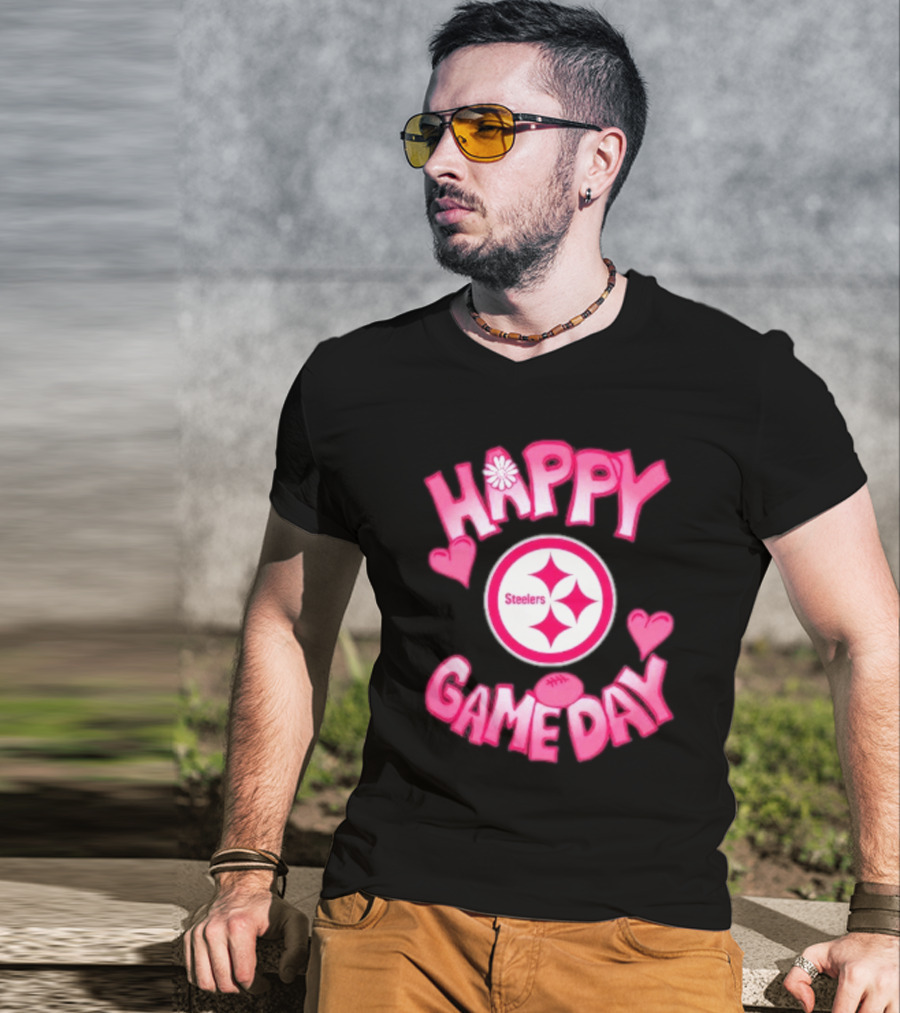 Valentine's Day Steelers Happy Gameday 2025 Hearts And Football T-Shirt