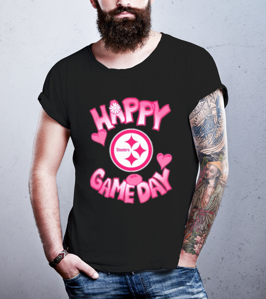 Valentine's Day Steelers Happy Gameday 2025 Hearts And Football T-Shirt