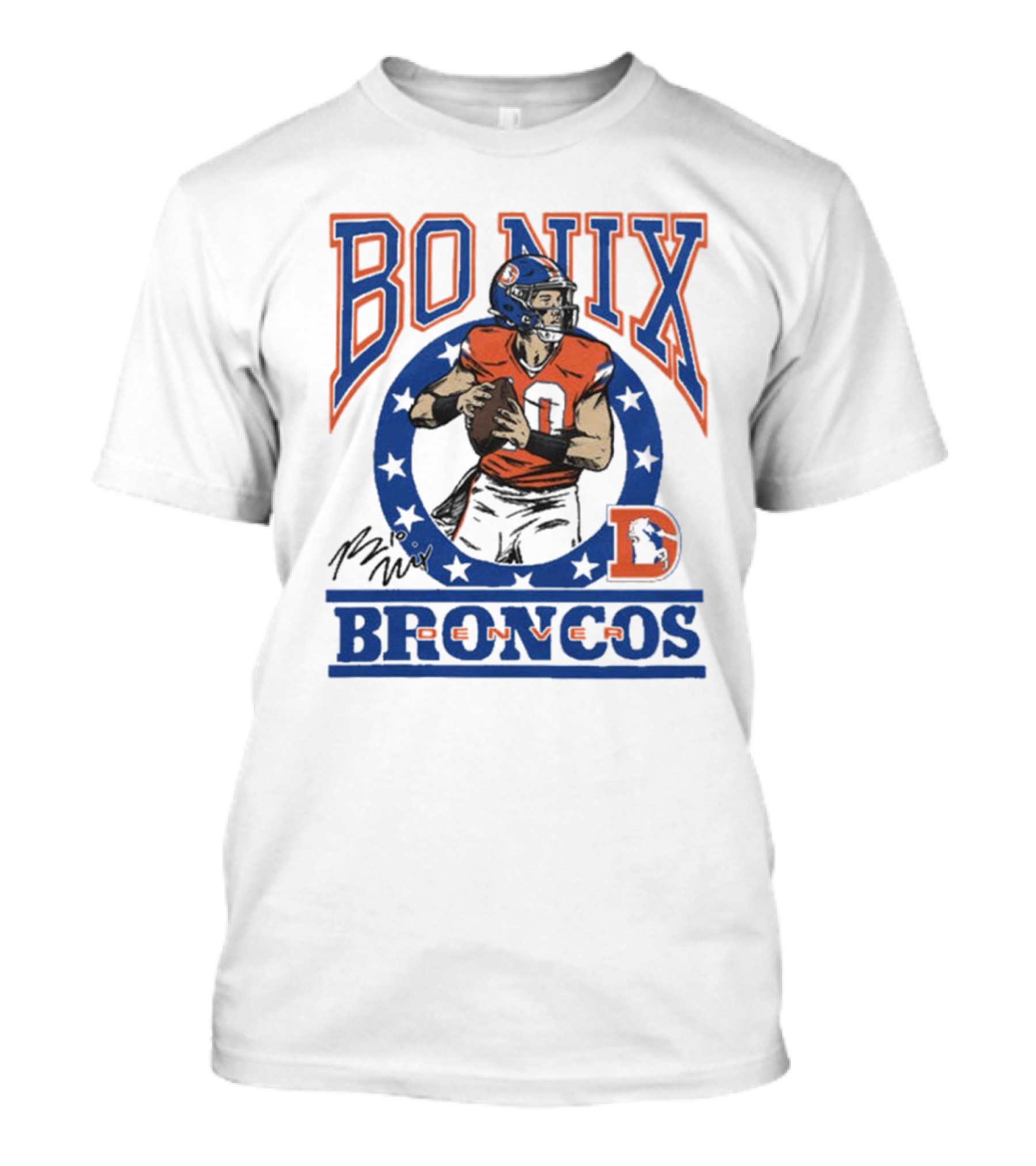 Denver Broncos Bo Nix Signature Logo Broncos Player NFL T-Shirt