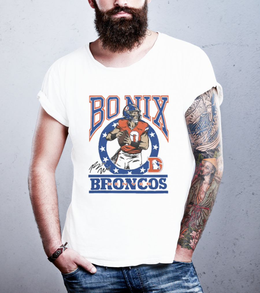 Denver Broncos Bo Nix Signature Logo Broncos Player NFL T-Shirt