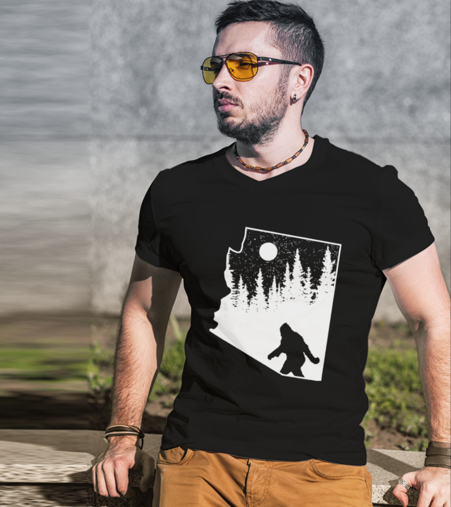 Bigfoot Arizona Pride Sasquatch Funny Arizona Map Forest Moon T-Shirt