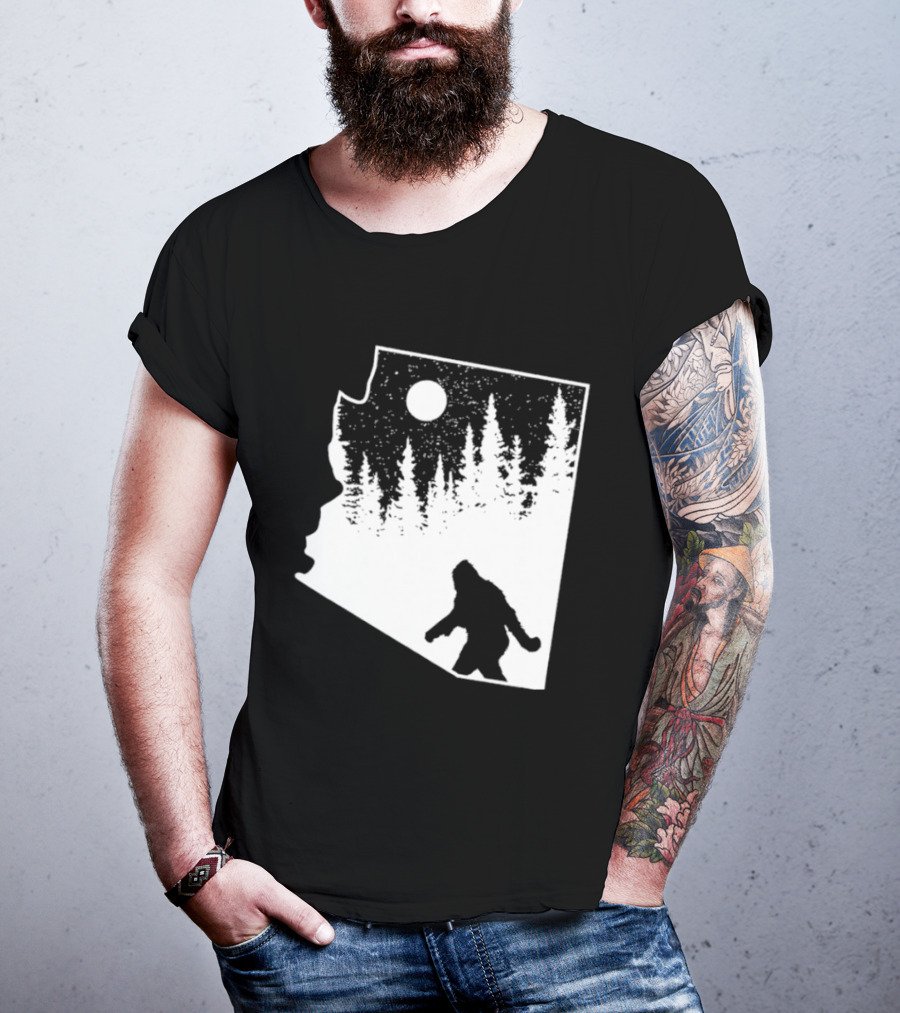 Bigfoot Arizona Pride Sasquatch Funny Arizona Map Forest Moon T-Shirt