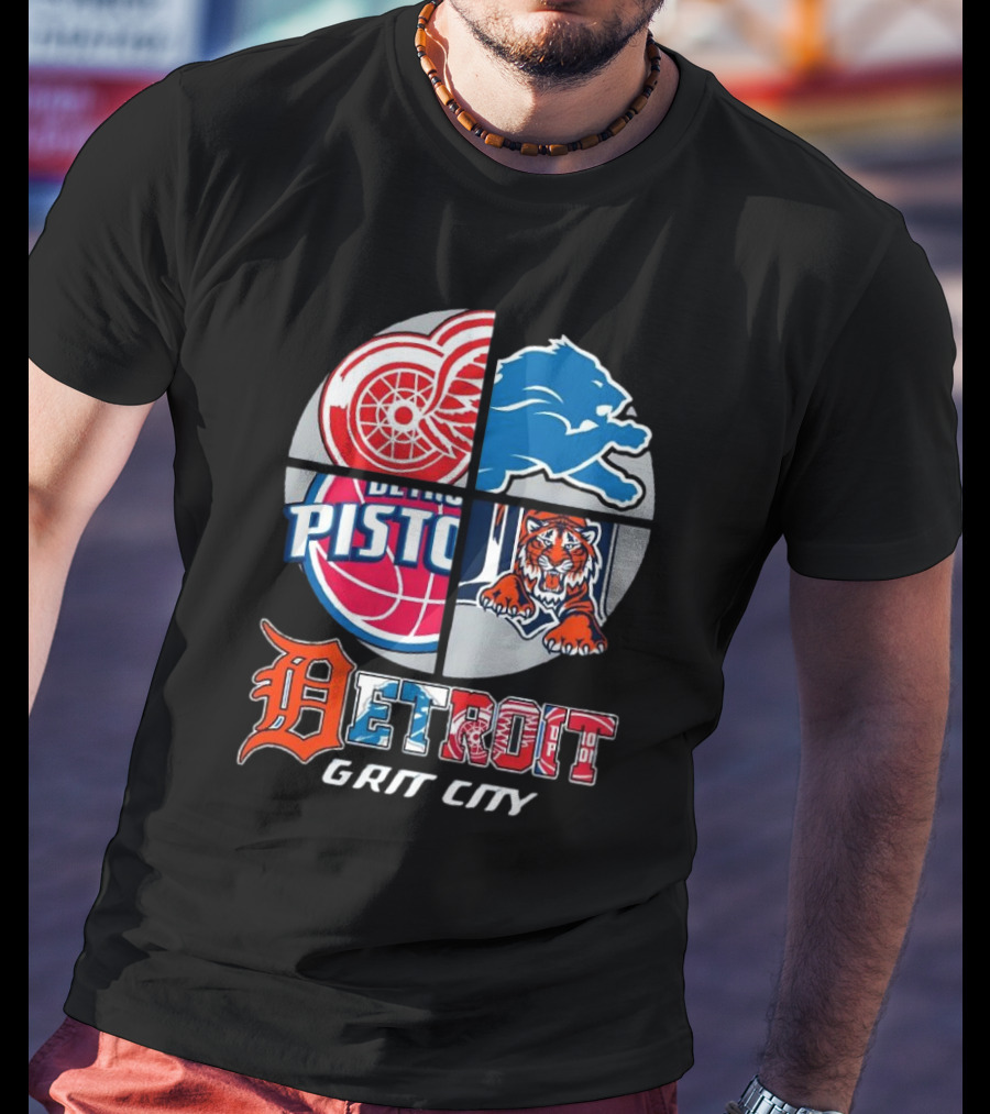 Detroit Grit City Red Wings Lions Pistons Tigers T-Shirt
