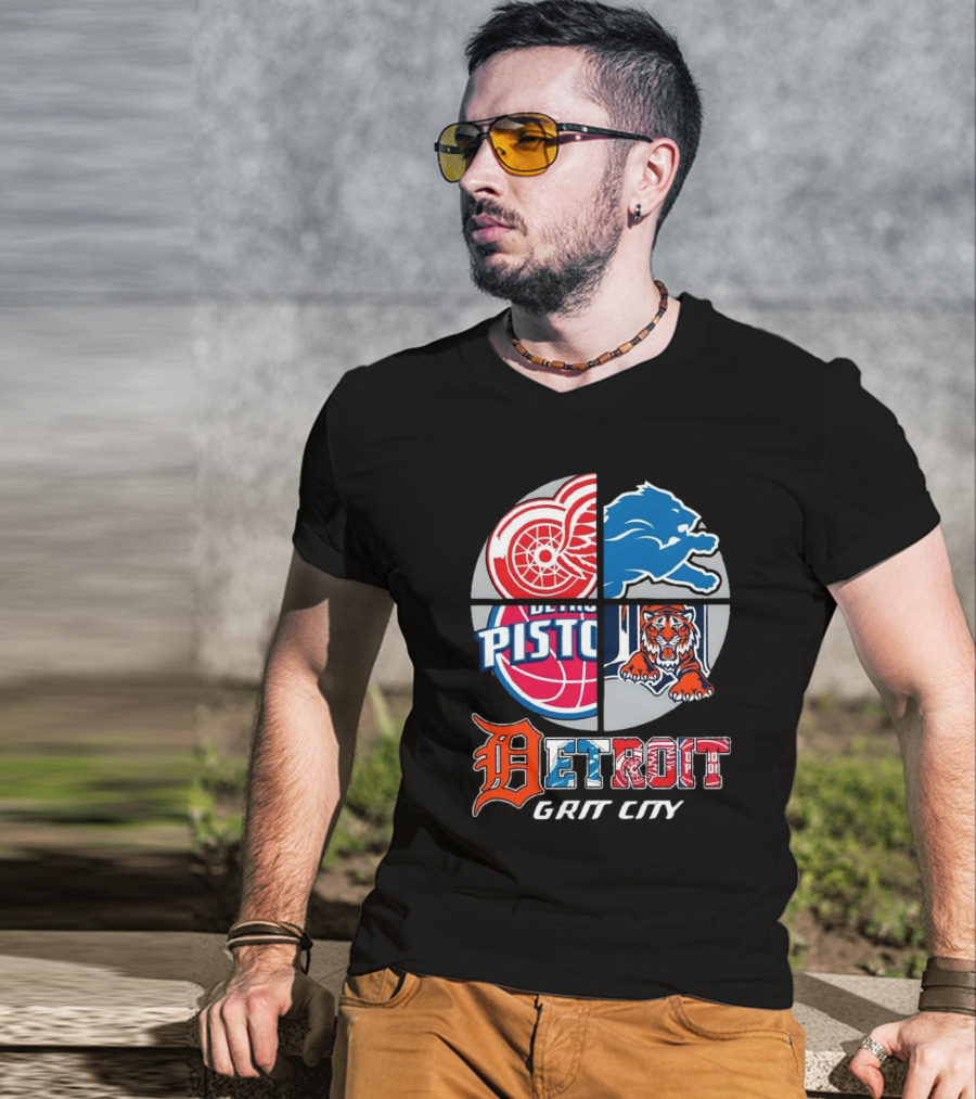 Detroit Grit City Red Wings Lions Pistons Tigers T-Shirt