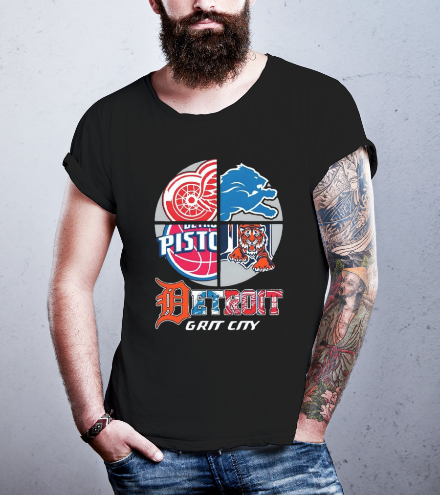 Detroit Grit City Red Wings Lions Pistons Tigers T-Shirt