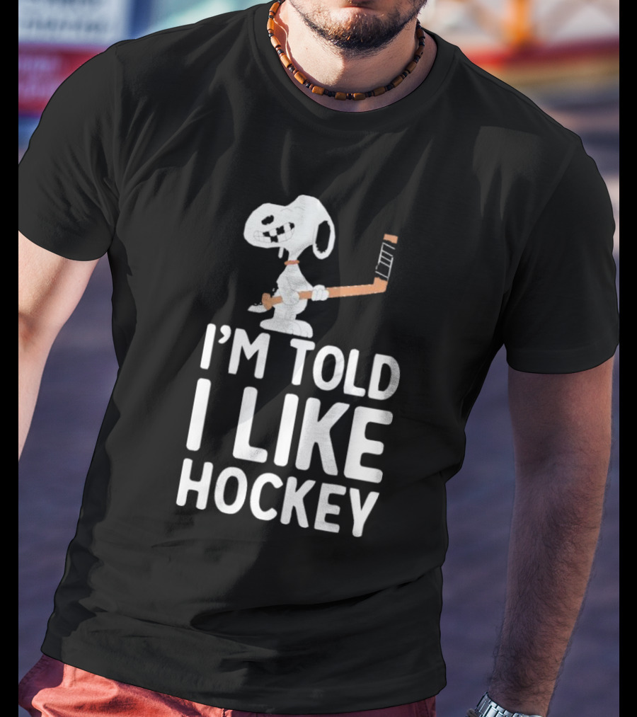 Snoopy I'm Told I Like Hockey Peanuts Comic Hockey Stick T-Shirt