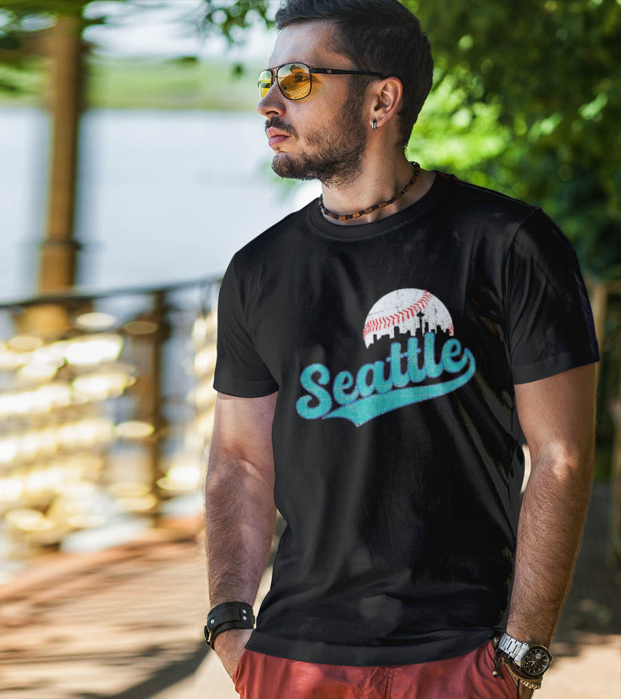 Seattle Vintage Skyline Retro Baseball T-Shirt