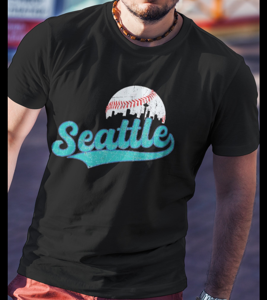 Seattle Vintage Skyline Retro Baseball T-Shirt