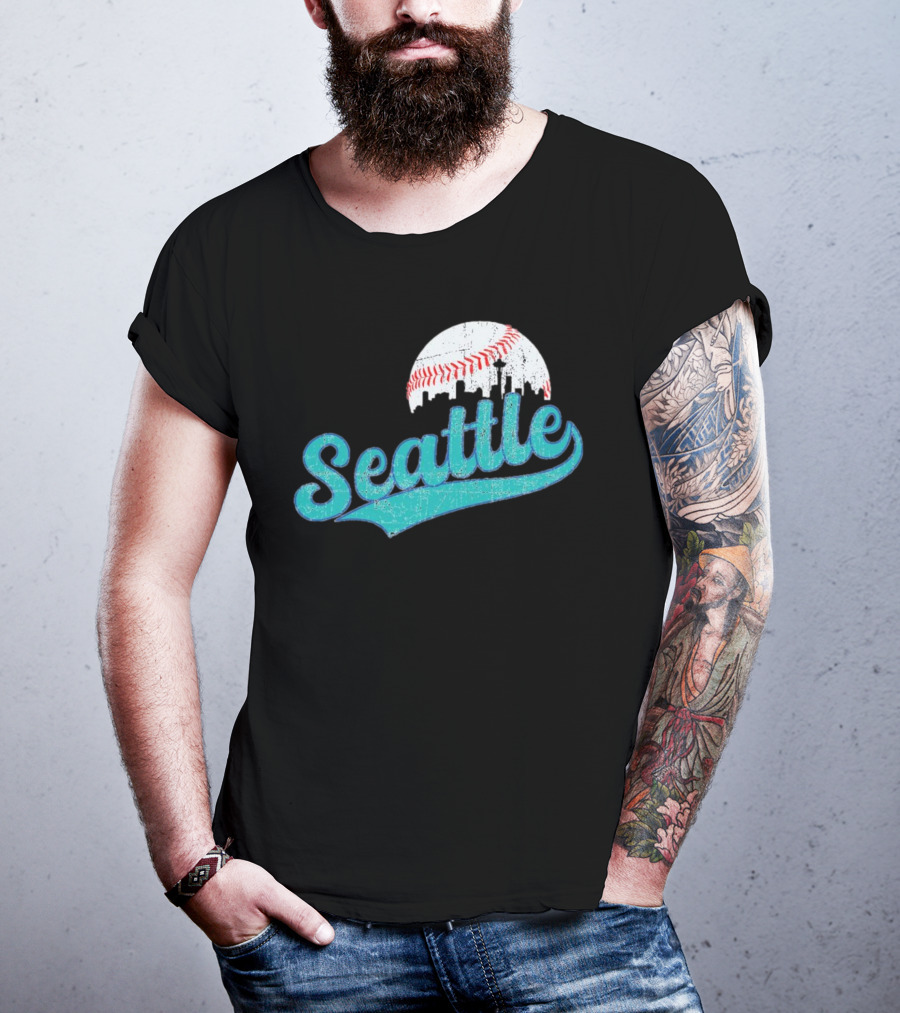 Seattle Vintage Skyline Retro Baseball T-Shirt