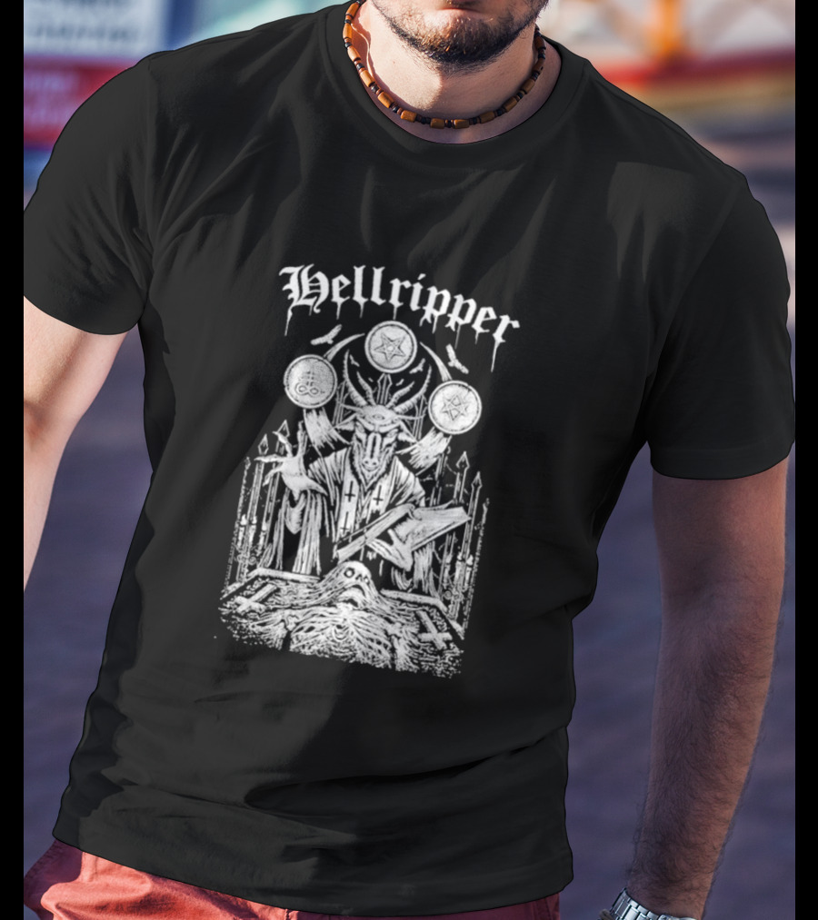 Hellripper Ritual Ceremonial Occult Imagery With Skulls And Antlers T-Shirt