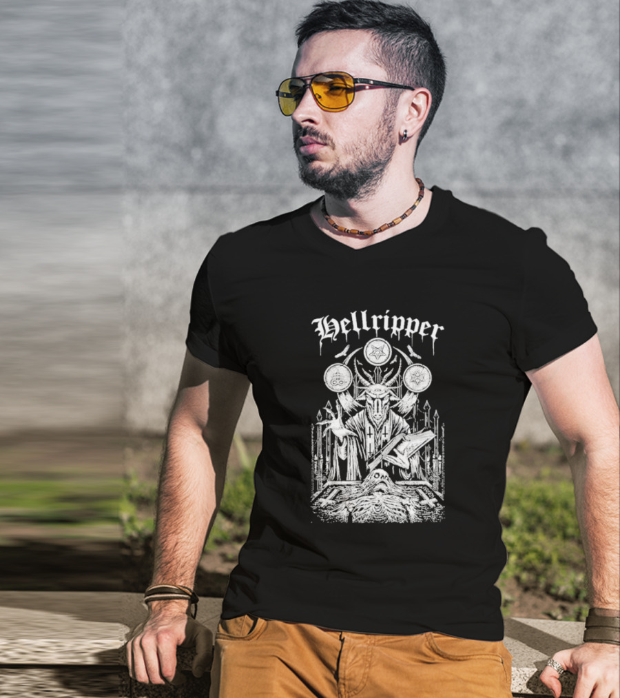 Hellripper Ritual Ceremonial Occult Imagery With Skulls And Antlers T-Shirt