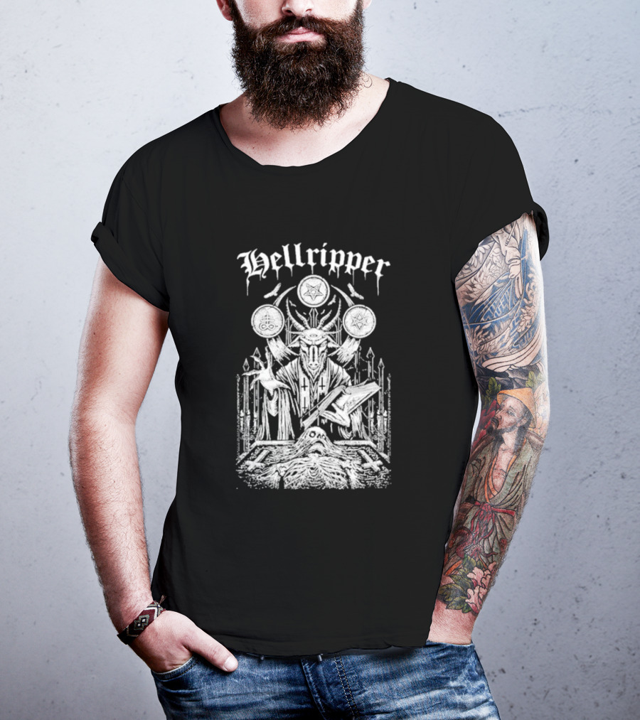 Hellripper Ritual Ceremonial Occult Imagery With Skulls And Antlers T-Shirt