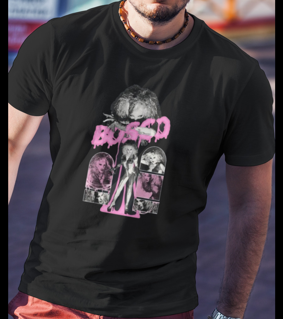 Hereisbosco Blobsco Bosco Pink Dripping Text With Monochrome Images T-Shirt