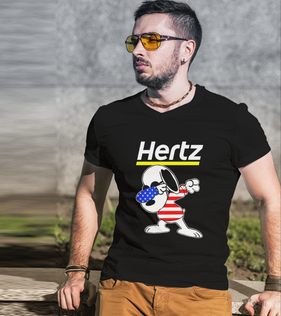 Hertz Snoopy Dabbing American Flag Pattern T-Shirt