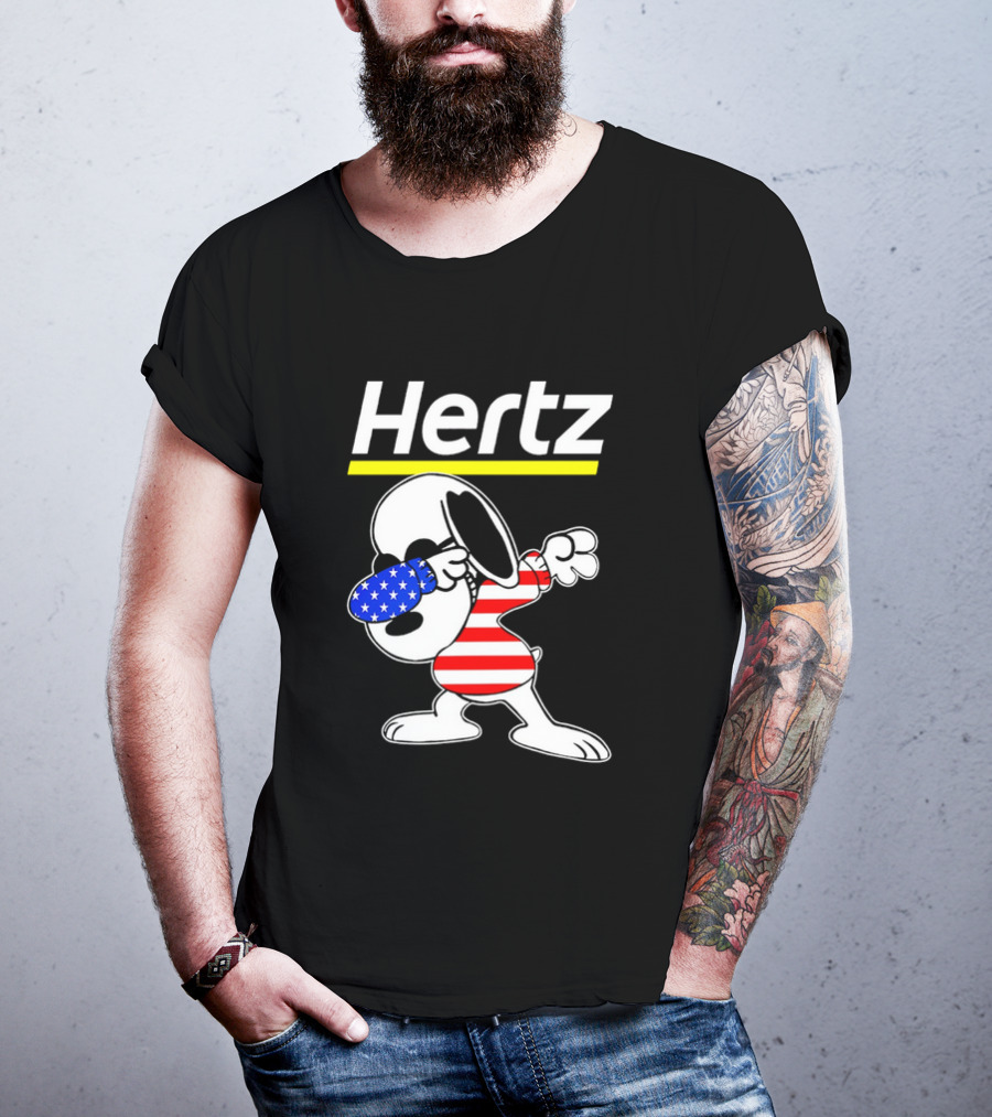 Hertz Snoopy Dabbing American Flag Pattern T-Shirt