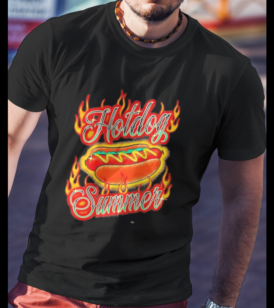 Hotdog Summer Flaming Hotdog Graphic With Fiery Flames T-Shirt
