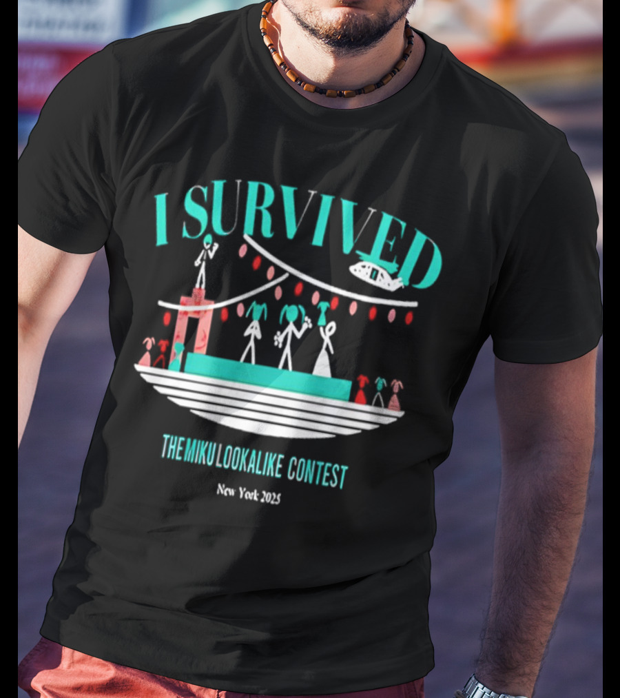 I Survived The Miku Lookalike Contest New York 2025 Blimp Stage Figures T-Shirt