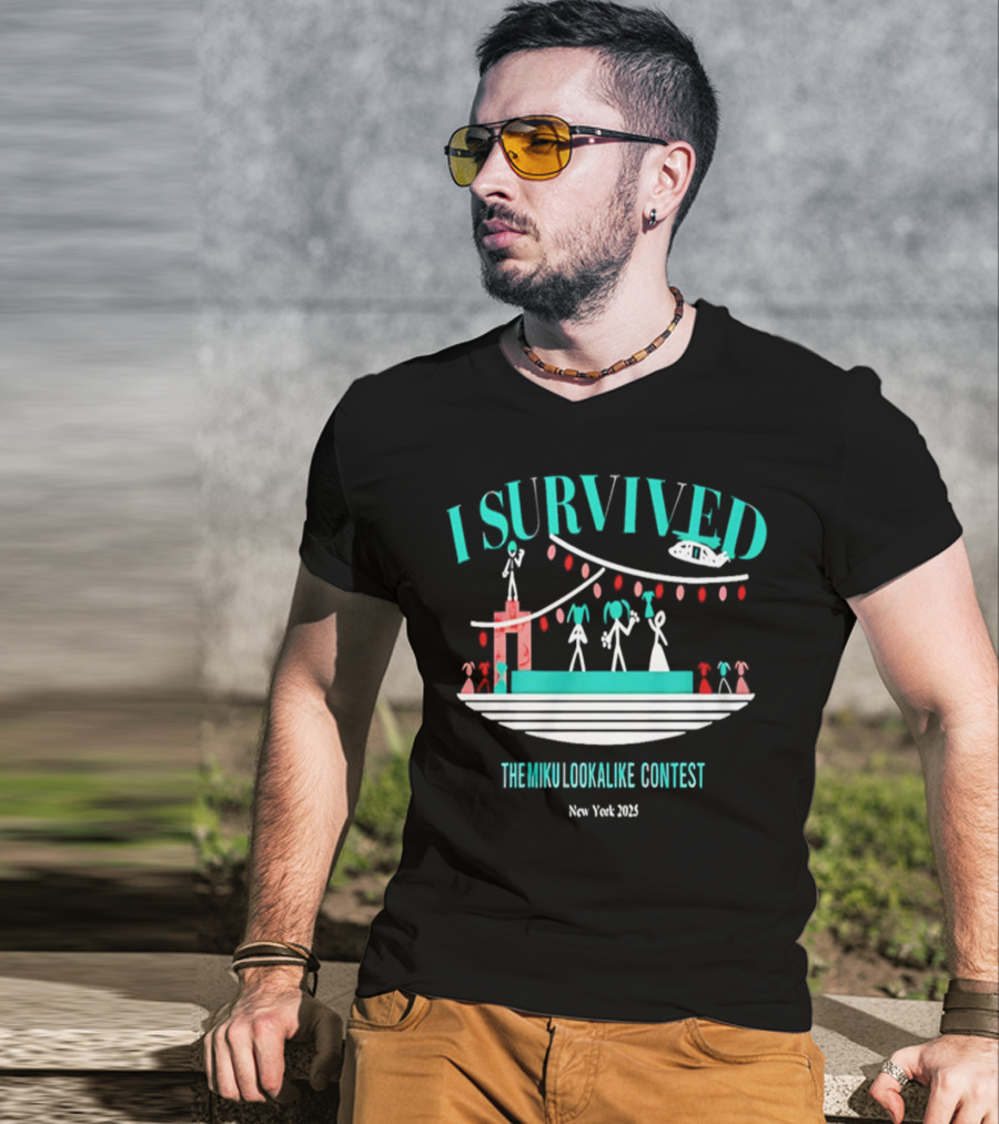 I Survived The Miku Lookalike Contest New York 2025 Blimp Stage Figures T-Shirt