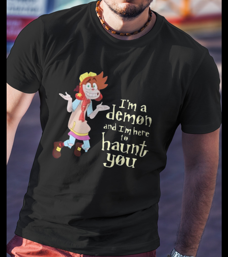 I'm A Demon And I'm Here To Haunt You Whimsical Cartoon Character With Red Hair And Yellow Cap T-Shirt