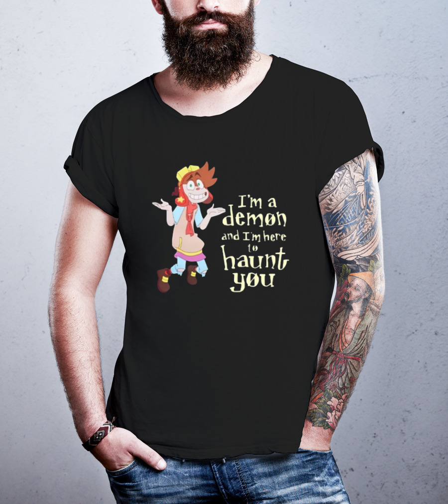 I'm A Demon And I'm Here To Haunt You Whimsical Cartoon Character With Red Hair And Yellow Cap T-Shirt