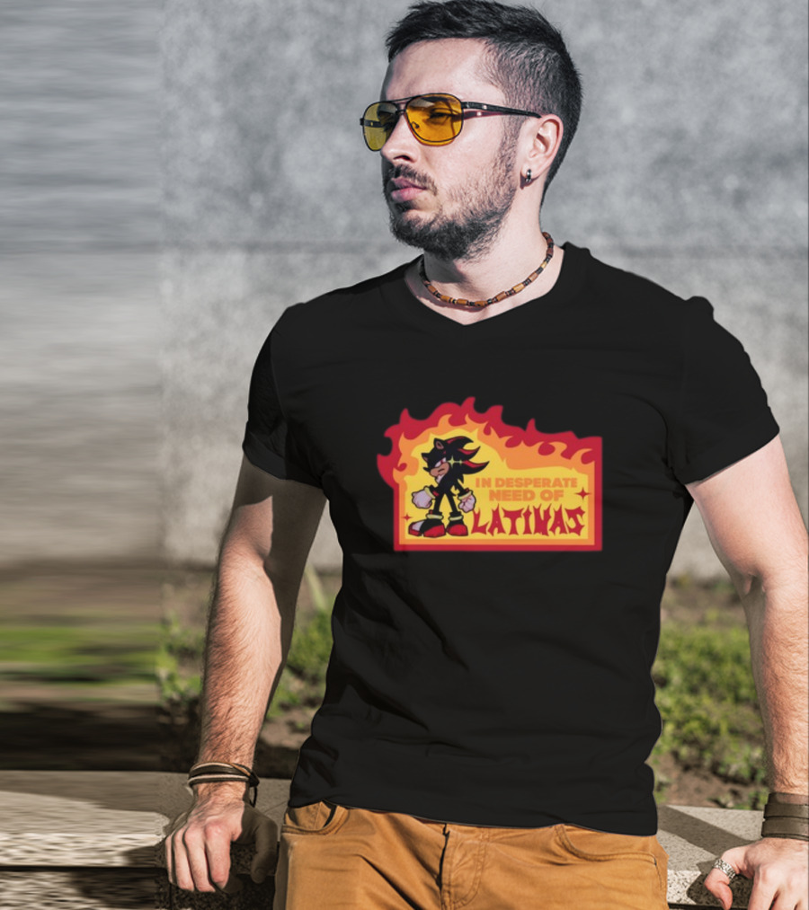 Shadow The Hedgehog In Desperate Need Of Latinas Flame Background T-Shirt