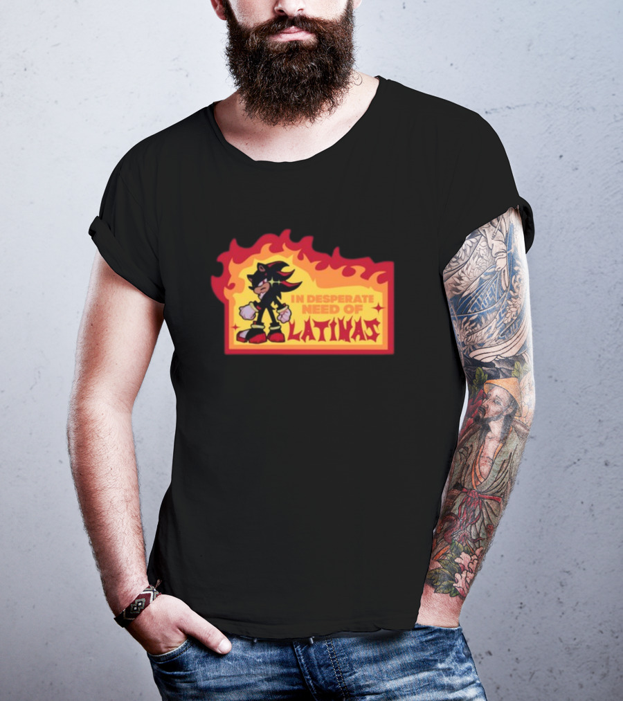 Shadow The Hedgehog In Desperate Need Of Latinas Flame Background T-Shirt