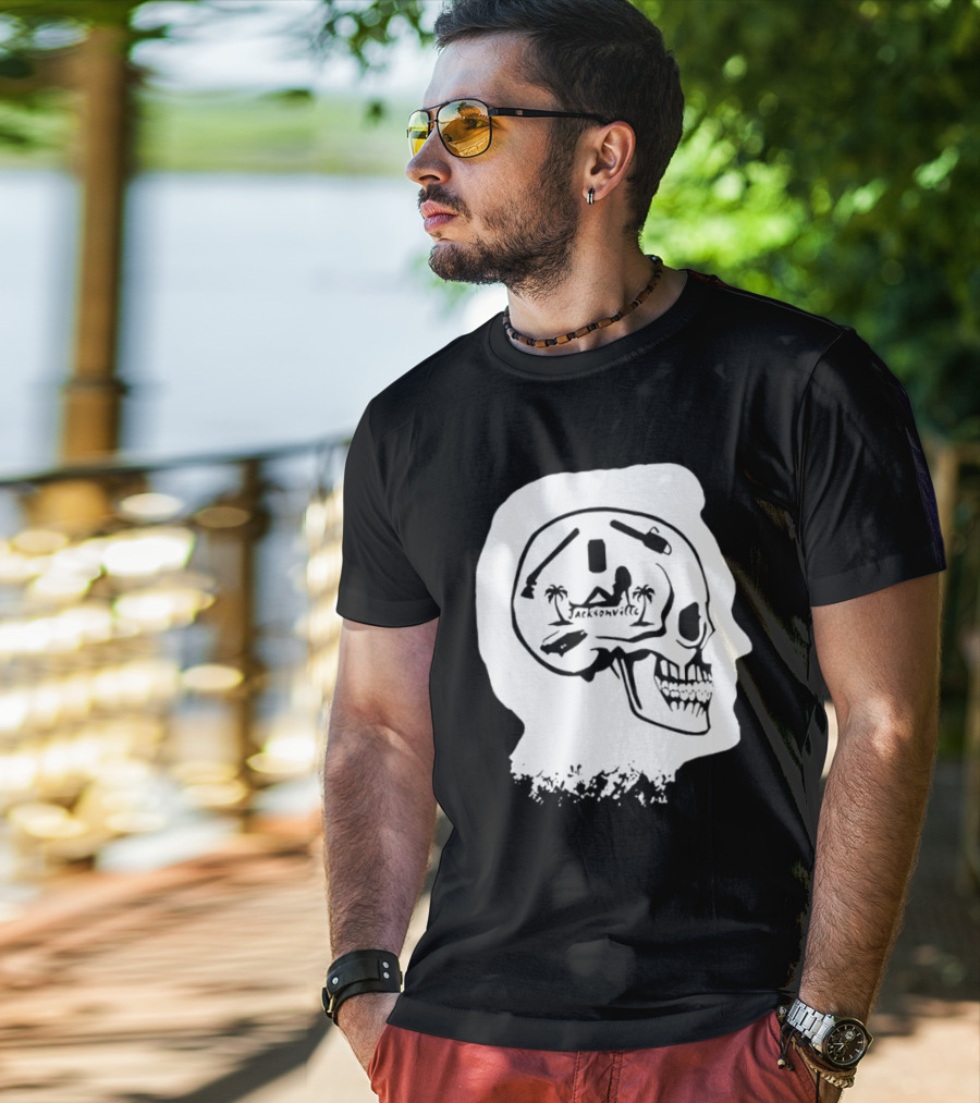 Jacksonville Skull With Palm Trees And Pyramid Inside Head Silhouette T-Shirt
