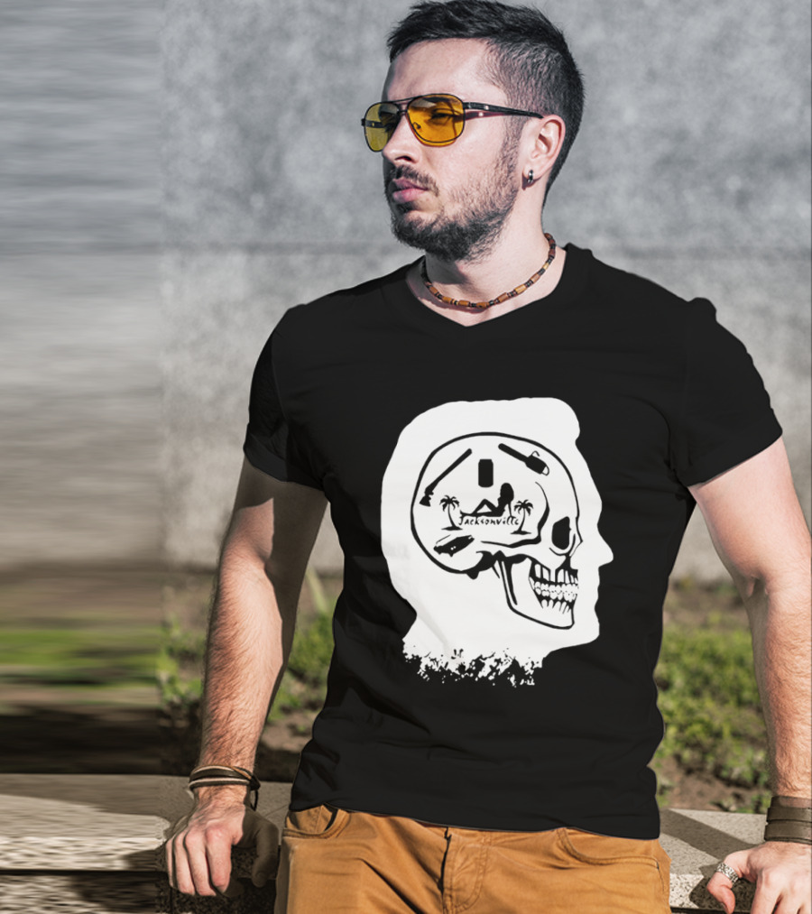 Jacksonville Skull With Palm Trees And Pyramid Inside Head Silhouette T-Shirt