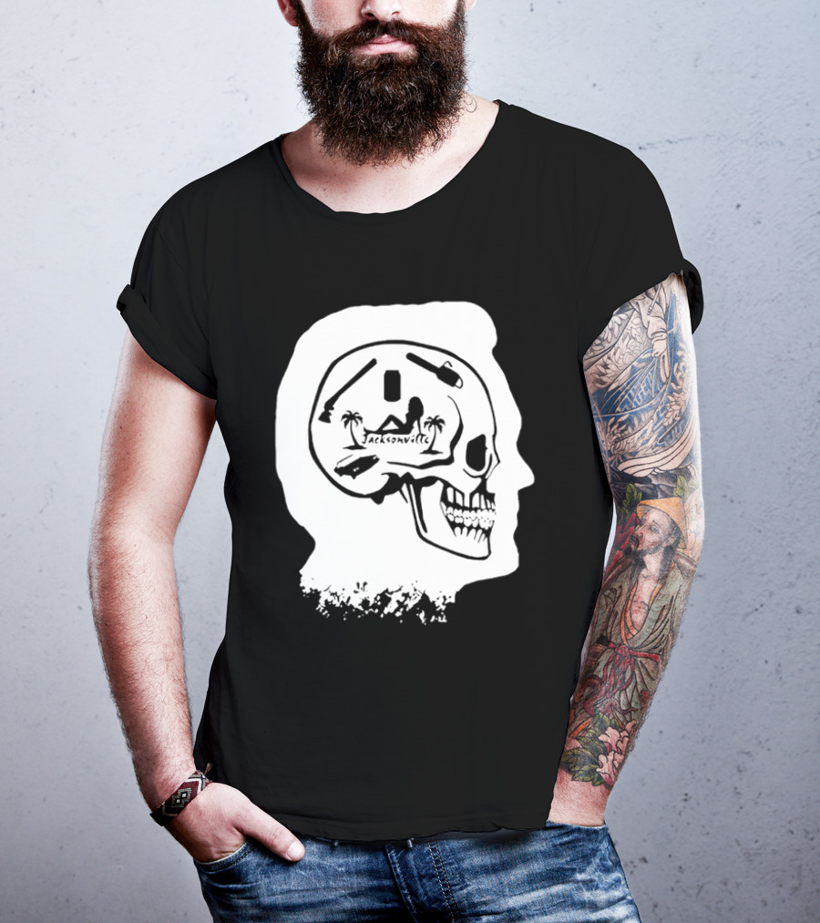 Jacksonville Skull With Palm Trees And Pyramid Inside Head Silhouette T-Shirt